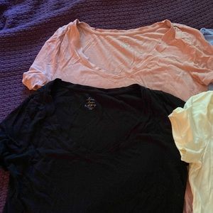Lot of 4 Loft tshirts. Blue & yellow are scoop neck; pink & black are v-neck.